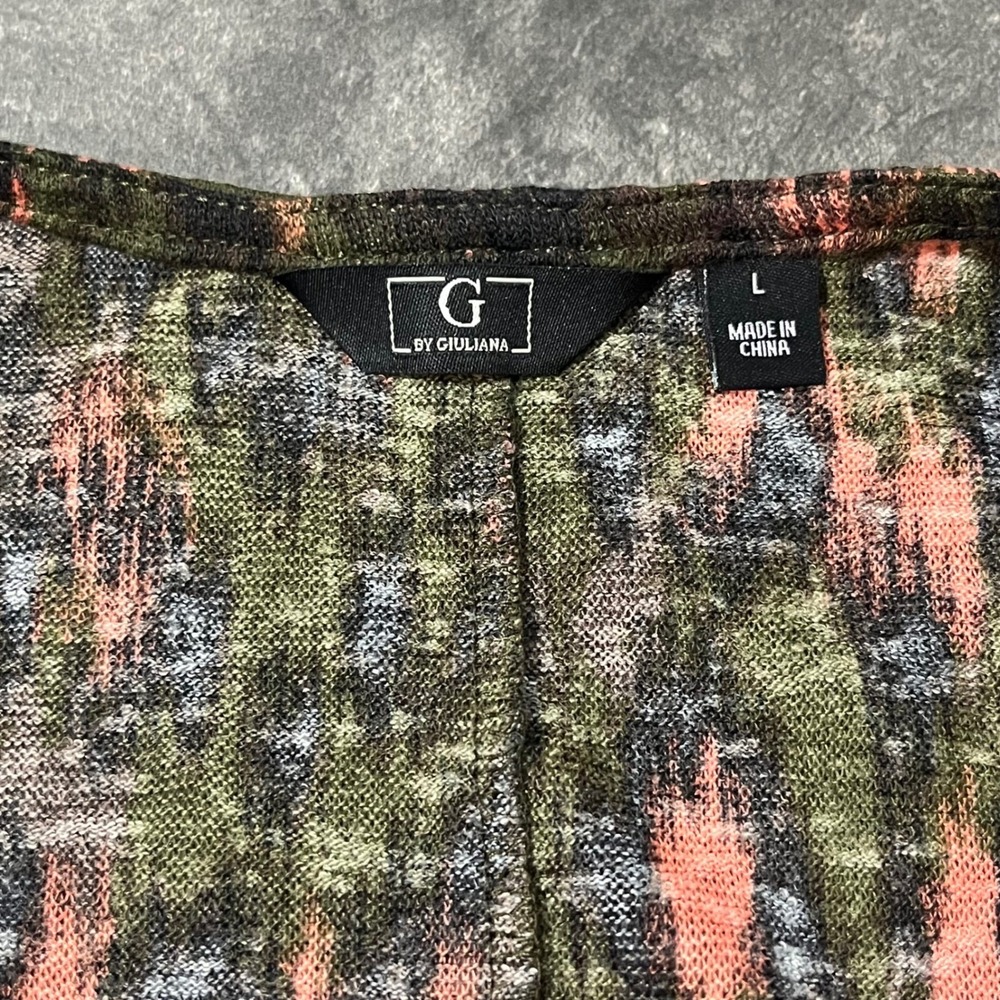 G by Giuliana Large Olive Green Coral Ikat Print Open Front Duster Cardigan - Picture 3 of 7
